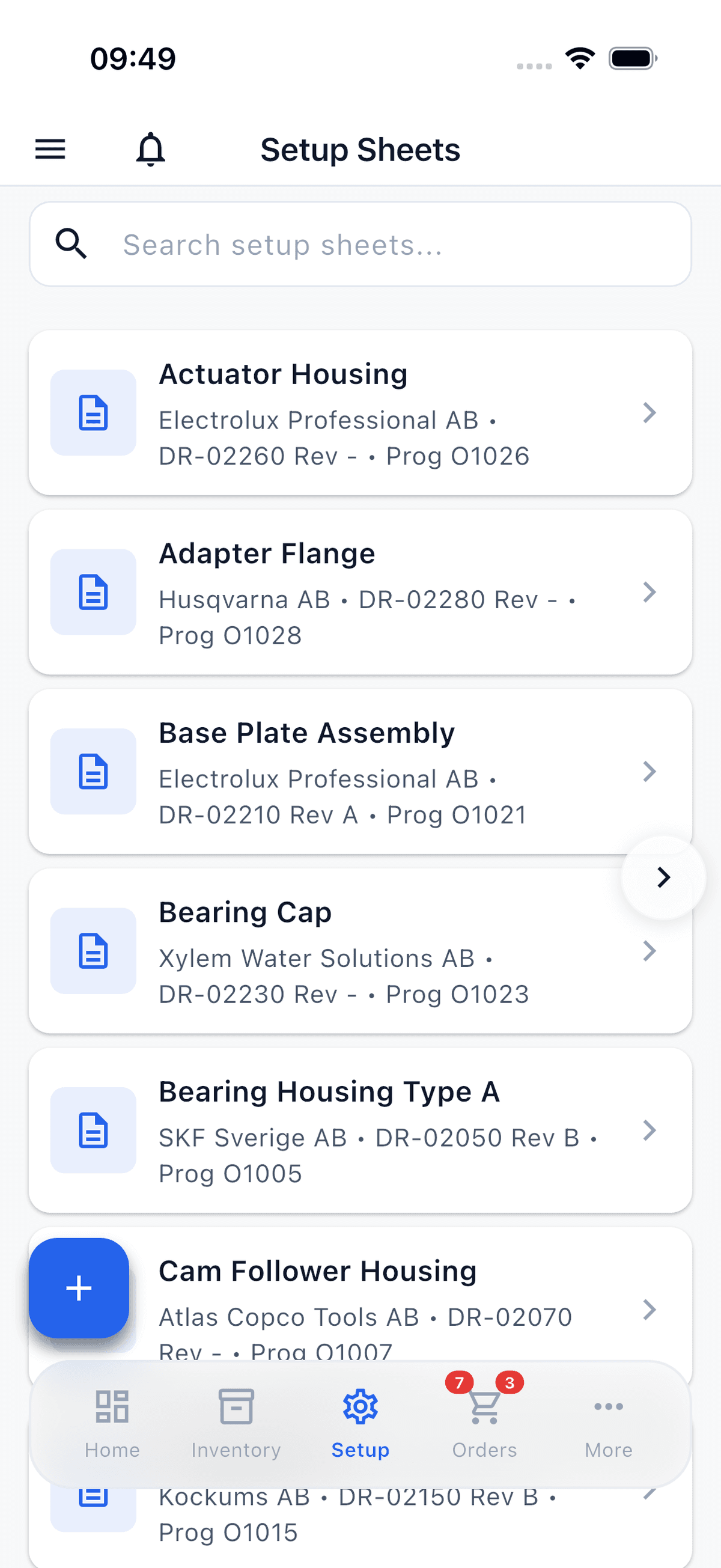Setup Sheets & Program Management